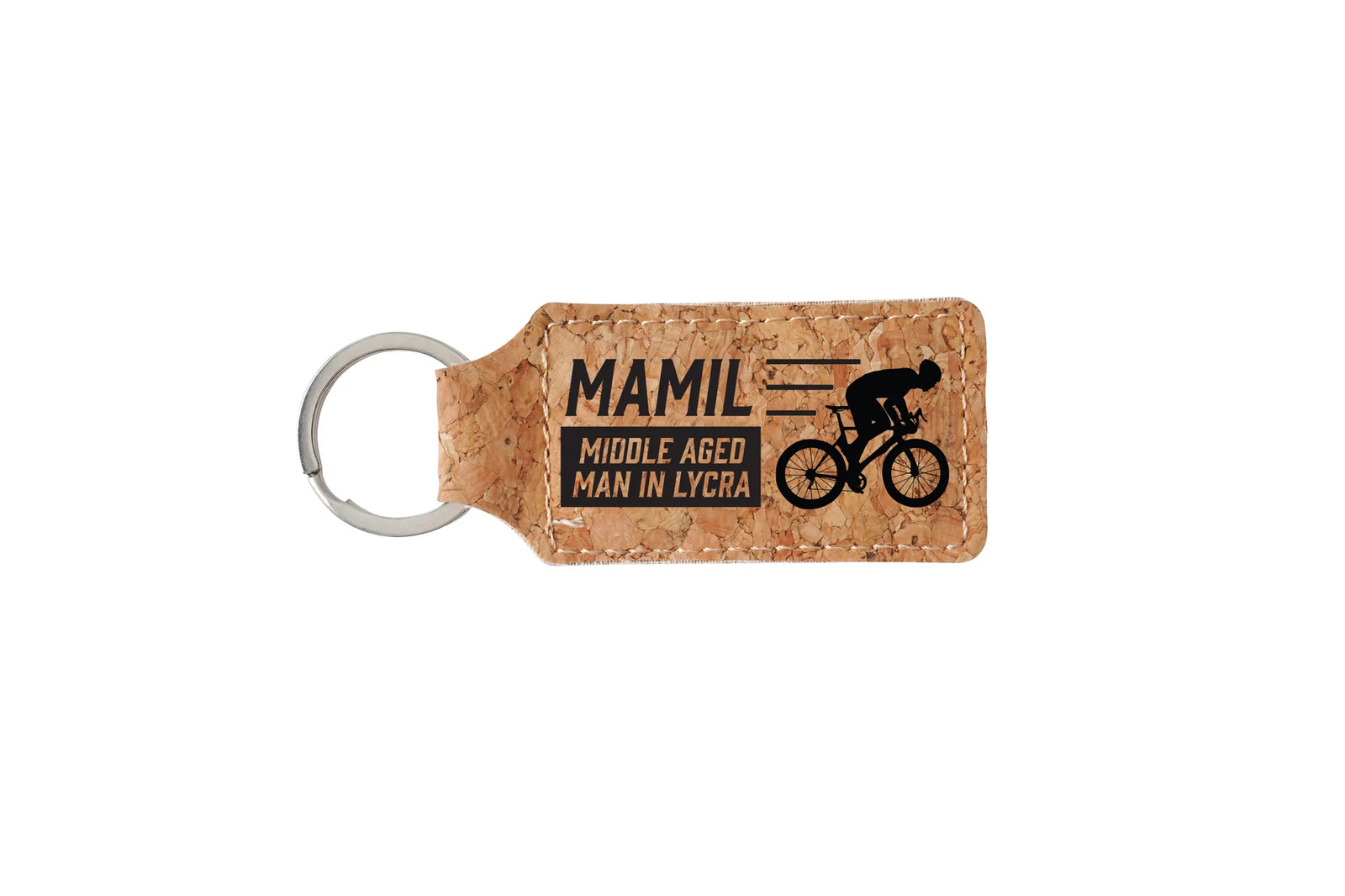 Rectangular Cork Keyring 'MAMIL' | Cycling Gift | Cyclist Novelty Keyring