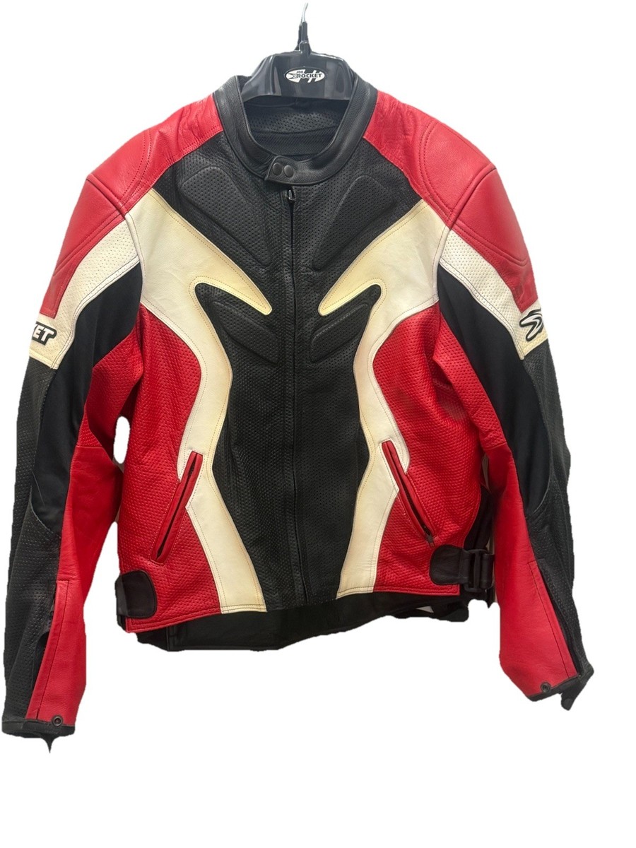 Joe Rocket Leather Motorcycle Jacket Mens 54 Red Black White