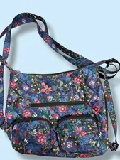 Lug Zipliner Bag Dark Floral Bag Purse 13 X 12 Lots Of Compartments