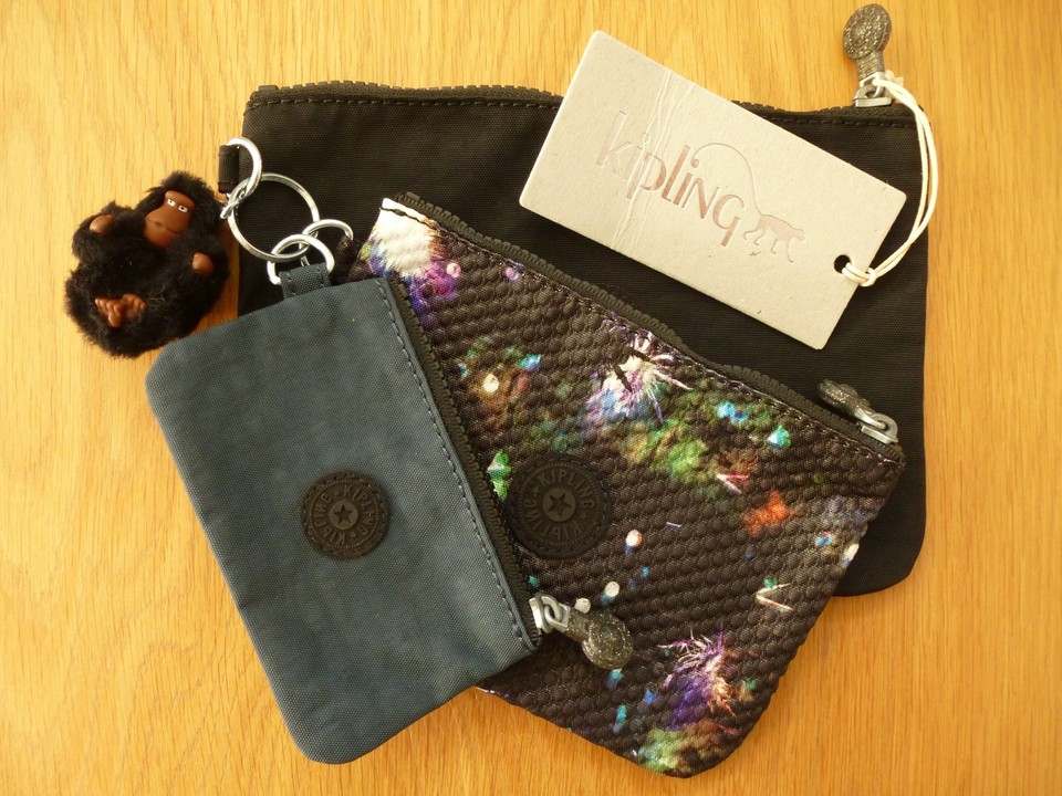Kipling Pouch Iaka set x3 Winter Firework Monkey Daniel Glitter zip pulls