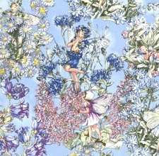 Michael Miller Blue Garden Flower Fairy Cotton Quilt Fabric by the Yard