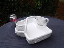 Ceramic Strawberry & Cream Scone Serving Basket Jug & Jam Bowl A Santos Portugal