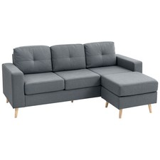 HOMCOM 3-Seater L-Shaped Linen Sofa w/ Sponge Seat Back Cushions, Dark Grey