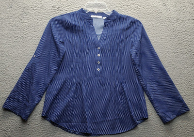 Notations Blouse Top Womens PS Multi Polka Dot Pleated Long Sleeve Split V-Neck