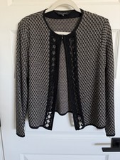 Ming Wang Women Knit Jacket Blazer, Black n Tan Collarless Open Front Size PS