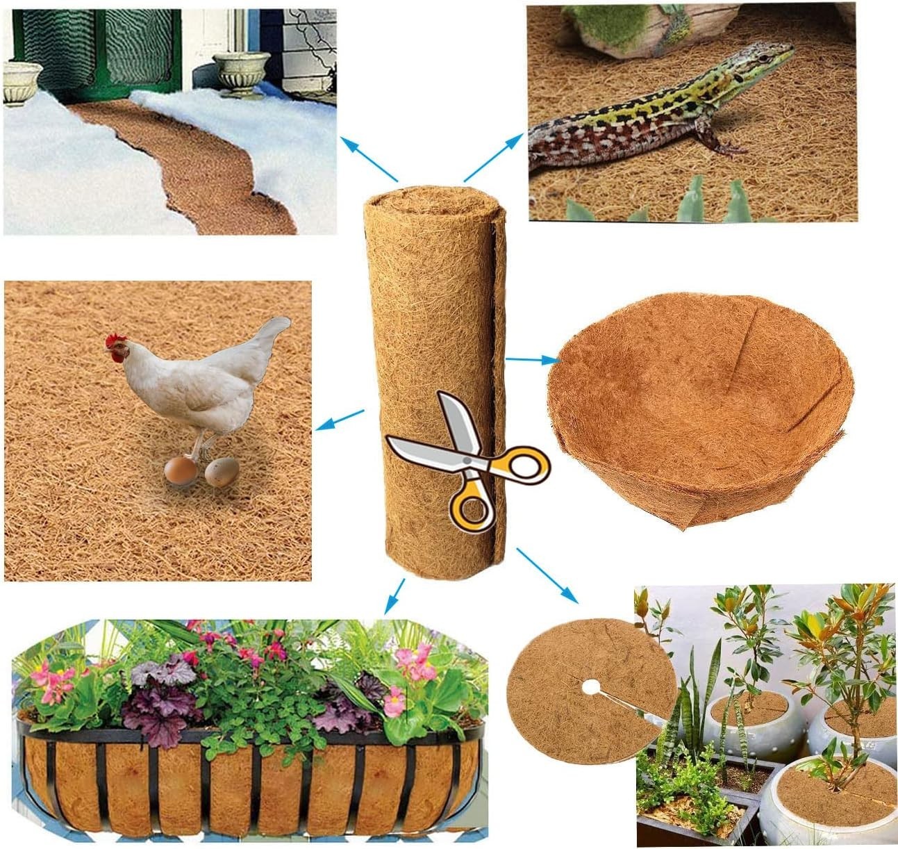 Natural Coconut Fiber Mat - 16x80 Inch Liner for Planters & Reptile Bedding