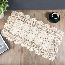 Lace Table Runner 15x28 Inch Rectangular Cotton Handmade Crochet Lace Table