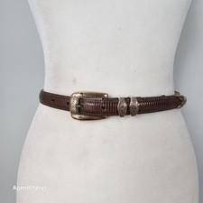 VTG 90s XS 25-30" BRIGHTON Belt Leather Lizard Embossed Brown USA Gold-tone READ