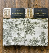 Greenwood Forest Set of 4 Toile Curtain Panels  37"x96" Loden Green