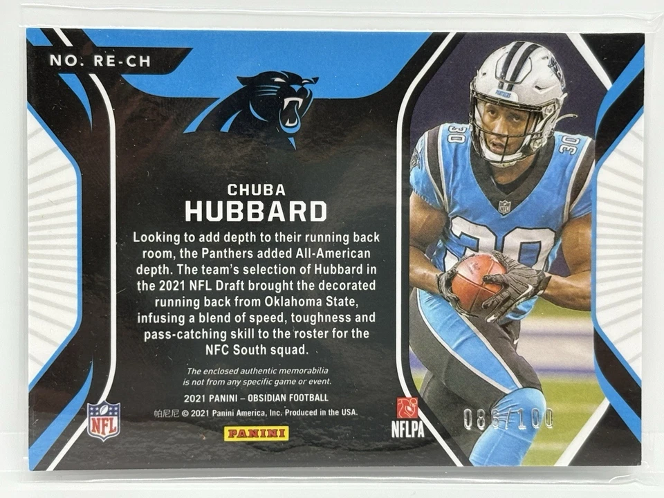 2021 Panini Obsidian - Rookie Eruption Chuba Hubbard #RE-CH RC Patch /100 - Image 2 of 2