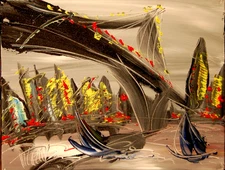 M. Kazav BROOKLYN BRIDGE  Impressionism  Abstract  Fine Art Original Painting