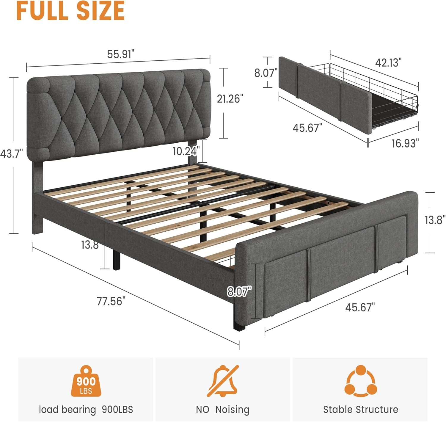 Full/Queen/King Upholstered Platform Bed w/ Storage Drawers 