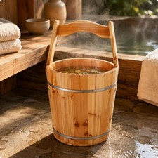 Wooden Pail and Ladle Natural Wood Sauna Pail with Scoop Traditional Craft