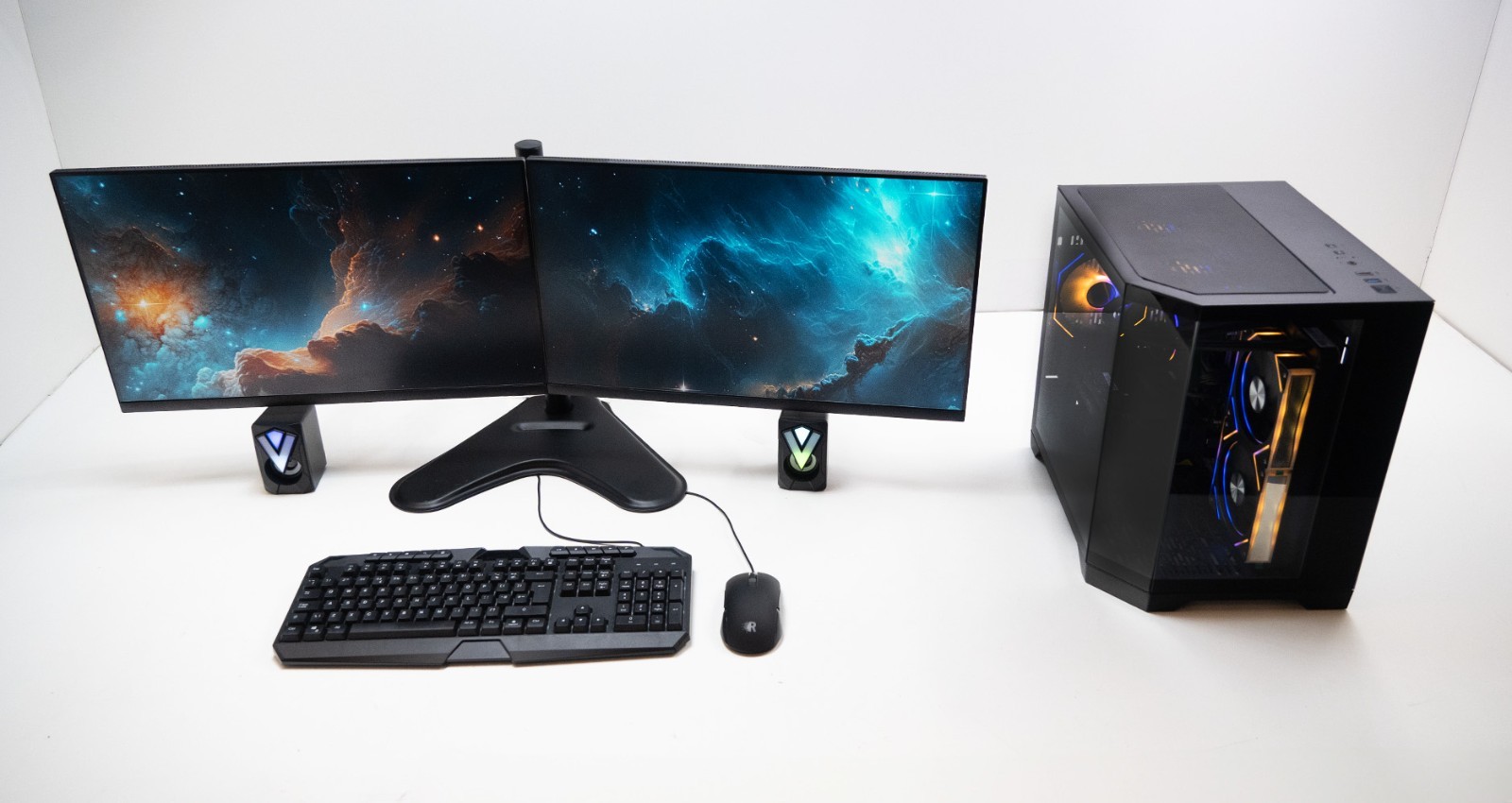 Gaming PC Set Dual 2x 24"" Frameless i7 16GB Ram 512GB SSD 1TB HDD RTX 3050 Win11