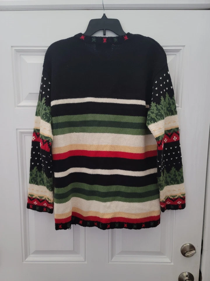 Cárdigan Suéter Vintage Stitches In Time Negro Navidad Talla Grande Santa Foto 2 de 4