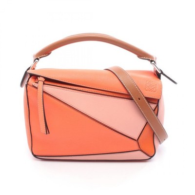 LOEWE Puzzle small 2Way Shoulder Handbag leather Orange Pink Used