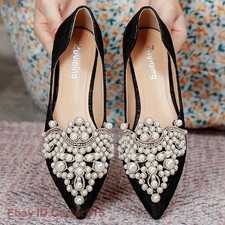 Beads Wedding Shoes Lace Embroider Flats Ballerina Pointed Toe Pearl Loafers
