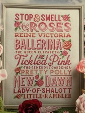 Emma Congdon Pink Roses Floral Typography Sampler Cross Stitch Chart