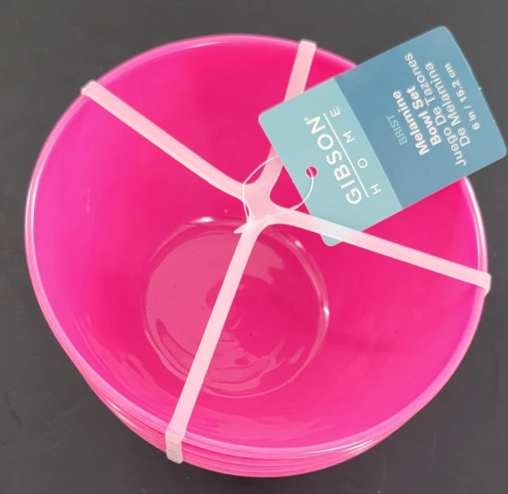 Gibson Home Set Of 4 Bright Pink Melamine Bowls  6” NEW - Image 3 of 4
