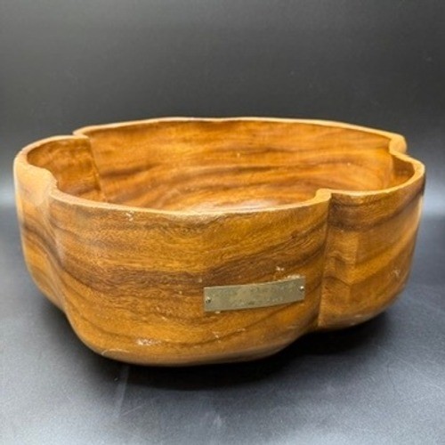 Large burl wood bowl with a smooth worn patina.