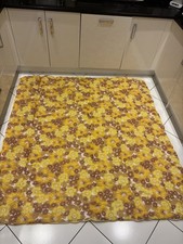 VINTAGE 70s GOLD YELLOW FLORAL BEDSPREAD QUILTED EIDERDOWN  74”x78”RETRO CAMPER 
