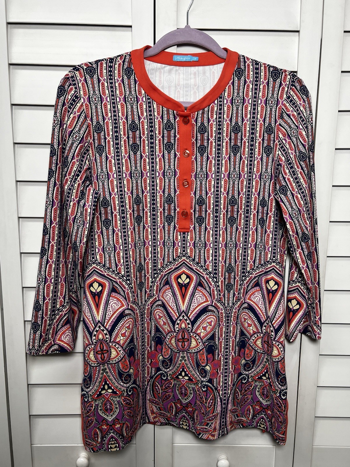 J. McLaughlin Catalina Cloth 3/4 Sleeve Stretch Tunic Top Women’s Size Medium