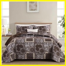 Brown Patchwork Quilt Set King Size,3 Pieces Boho Paisley Quilt Set,Farmhouse...