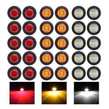 Pack of 30 3/4 Inch Mini Round 10 Amber 10 Red 10 White 3 LED Trailer Side