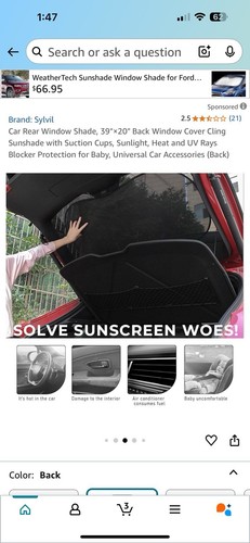 Car Window Shade, 39"×20" Vehicle Window Screen, Sun Shade for Car Back Rear - Picture 3 of 4