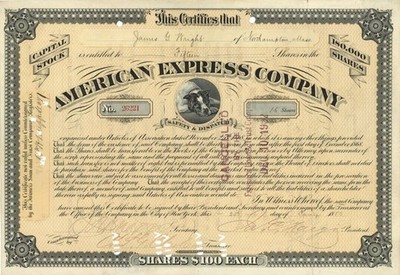 American Express Co. signed by James C. Fargo - 1871-1893 dated Autograph Stoc
