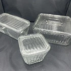 Anchor Hocking Vintage Design Ribbed Glass Refrigerator Dish With Lids Set Of 3