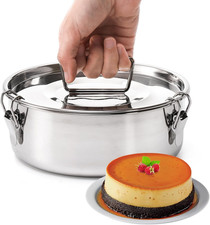 Molde de flan de acero inoxidable 18/8 65 OZ sartén de flan con tapa y mango flanera