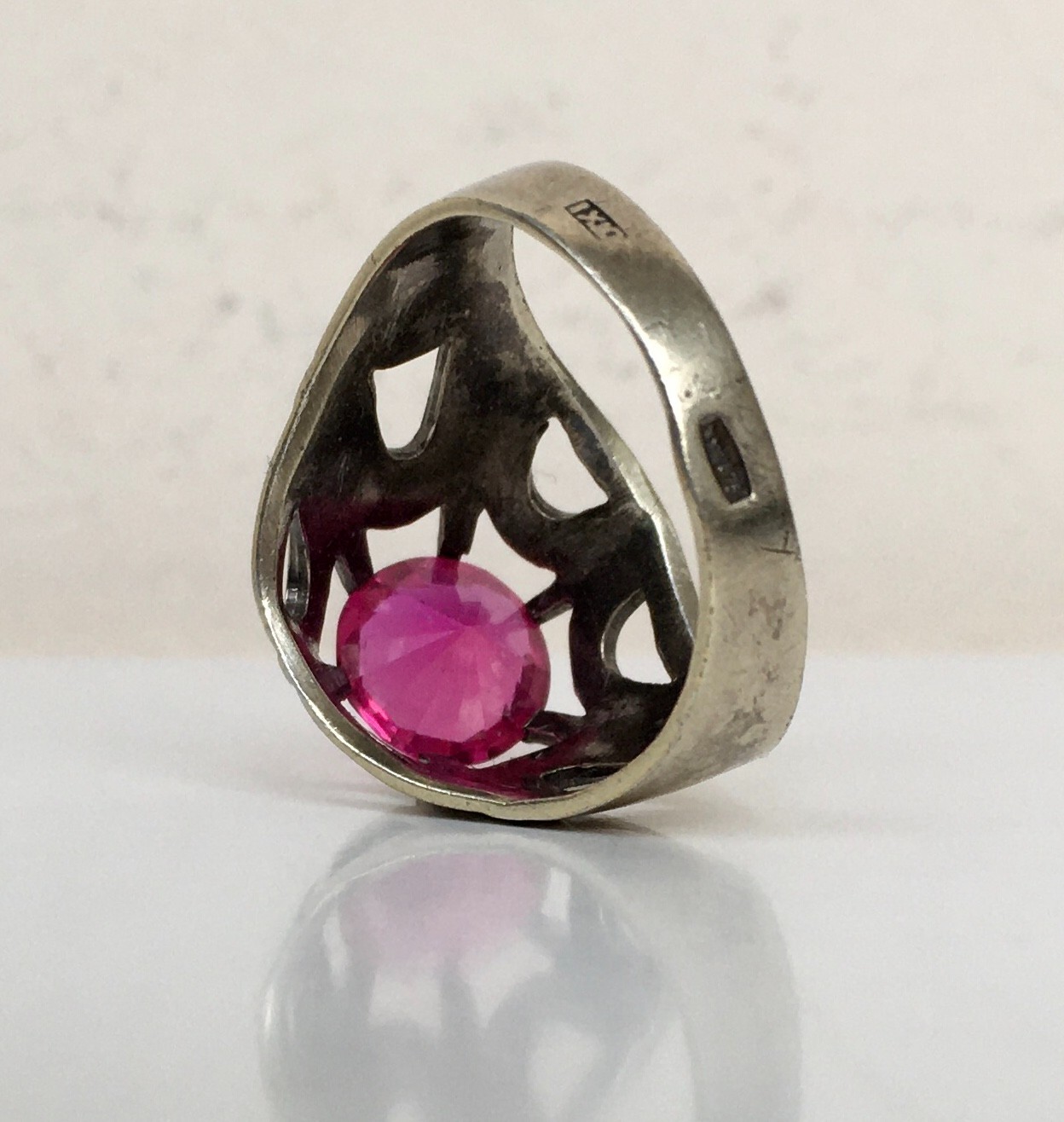 Ring №53 Vintage Soviet Red Ruby Silver Ring 875☆… - image 16