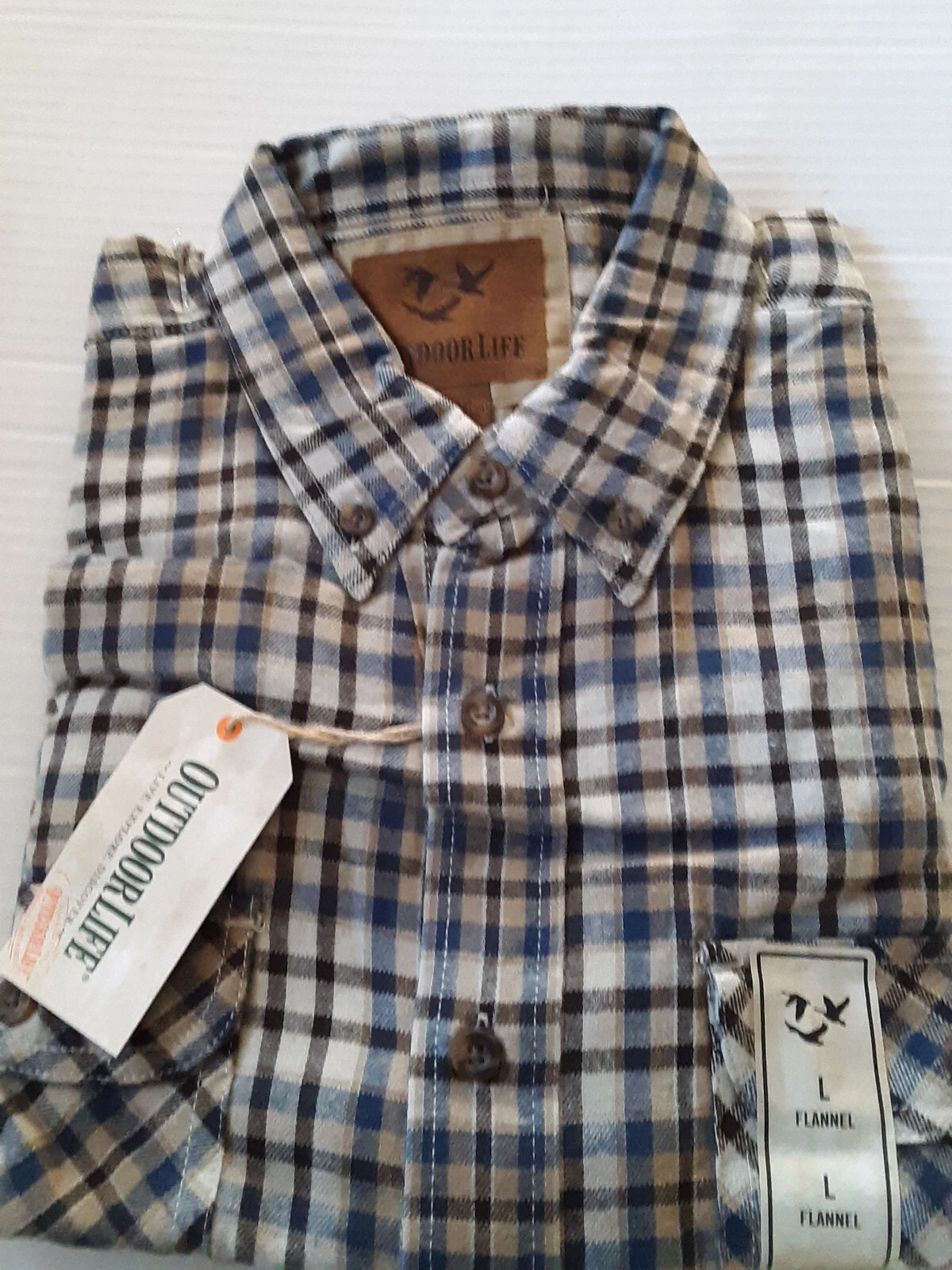 Men's Flannel Shirt Plaid Size Large 2 Pockets Outdoor Life New