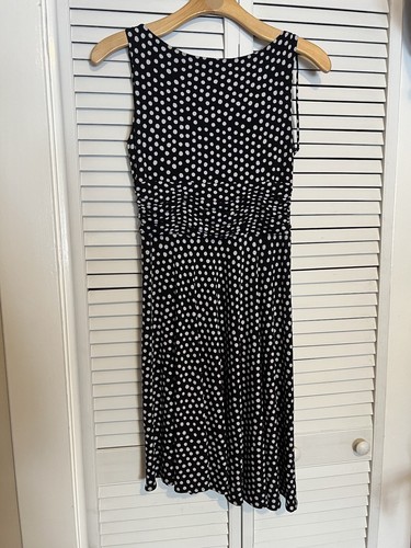 DRESSBARN Women’s Size 8 Dress Polka Dot Sleeveless Fit & Flare Cinched Waist - Picture 6 of 9