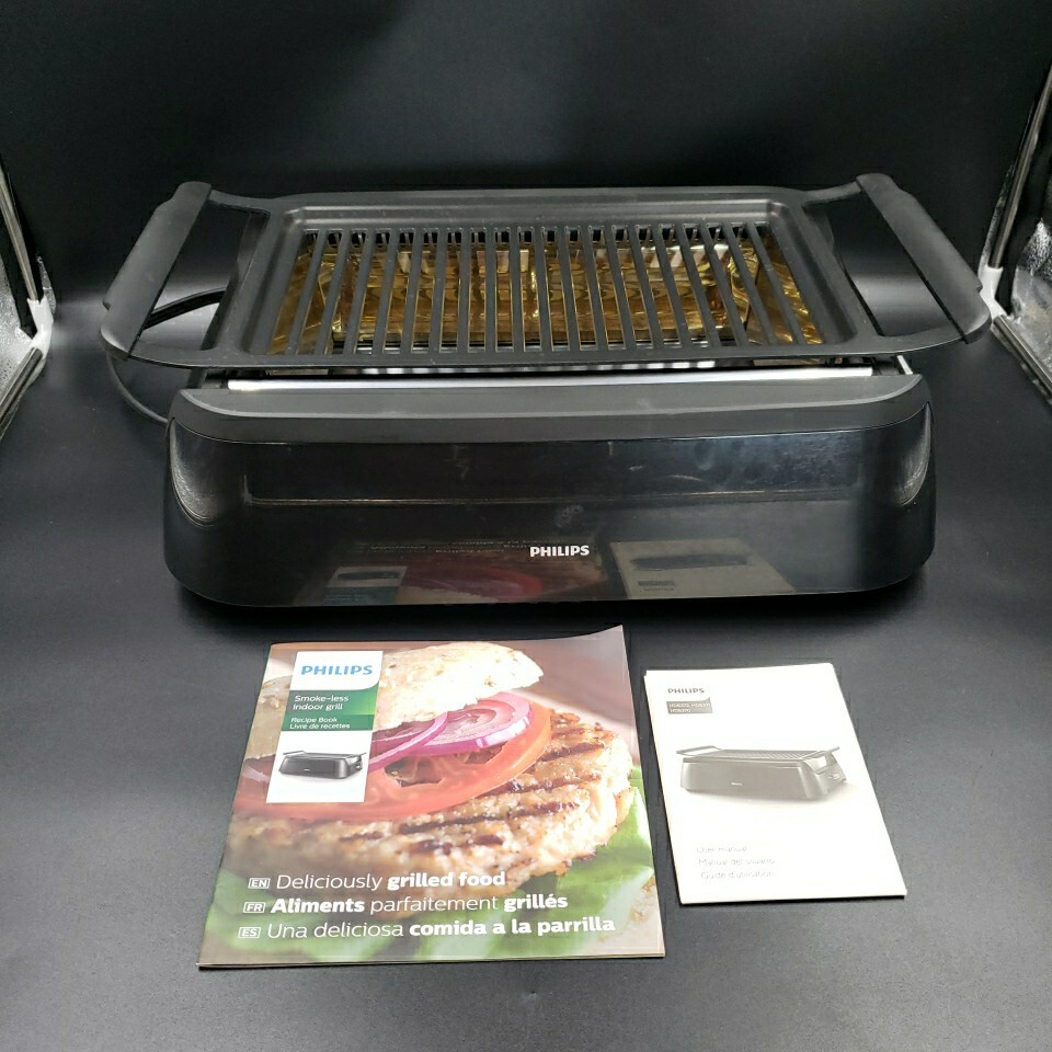 Philips Smokeless Indoor Grill Electric Model No. HD6371 Black Infrared Cooking eBay