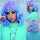 14" Rainbow Curly Wig Bangs Synthetic Adjustable Multicolor Daily Party