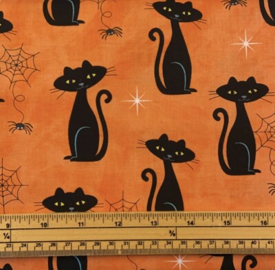 Fat Quarter gruselig Halloween schwarze Katze Charms orange 100 % Baumwolle Quilten Stoff