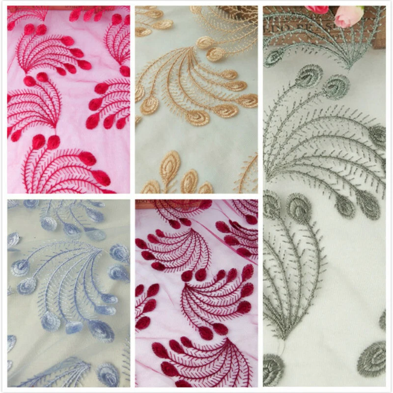 3D Peacock Feathers Lace Fabric Mesh Embroidery for Wedding Dress By Yard - Image 2 of 4