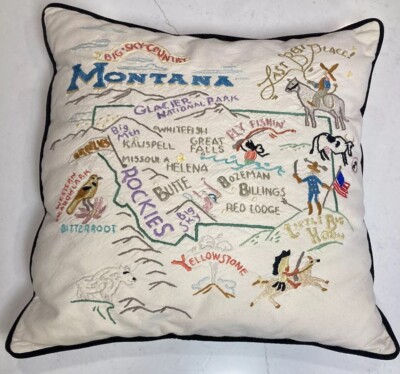 CatStudio Montana Pillow Hand Embroidered State Big Sky 2001 Mexico Cotton 18