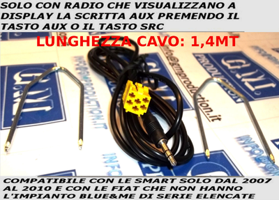 Cable AUX MP3 Para Alfa 159, Fiat 500, Grande Punto, Panda, Etc. - 1.4 Metros, Solo Audio A Pantalla