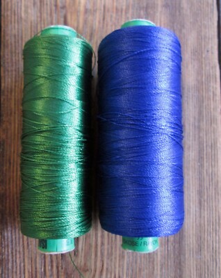 Isafil Used Spools of Rayon Viskose Thread Blue & Green Ackermann Goggingen