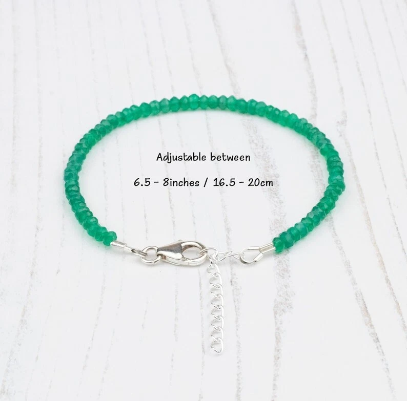 3-4MM Natural Green Onyx Faceted Gemstone Beaded May Birthstone Bracelet 6-8'' — 第 4/4 张图片