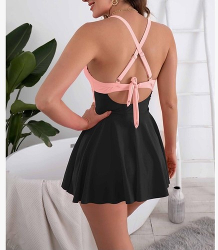 B2prity Women Cutout One Piece Skirt Swimsuit V Neck Wrap Tie Back Swimdress - Picture 3 of 6