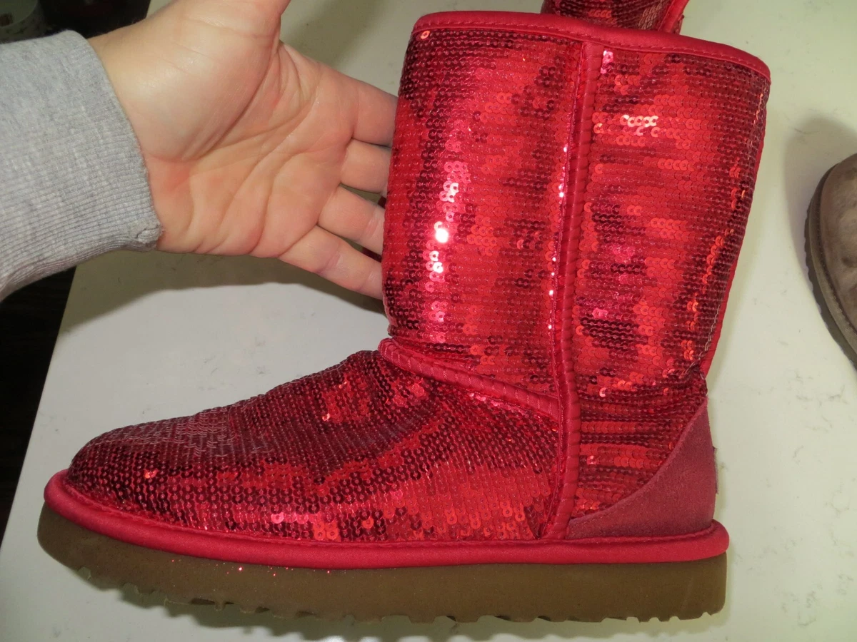 UGG CLASSIC SEQUIN SPARKLE RED LIMITED HOLIDAY EDITION WOMEN US 7