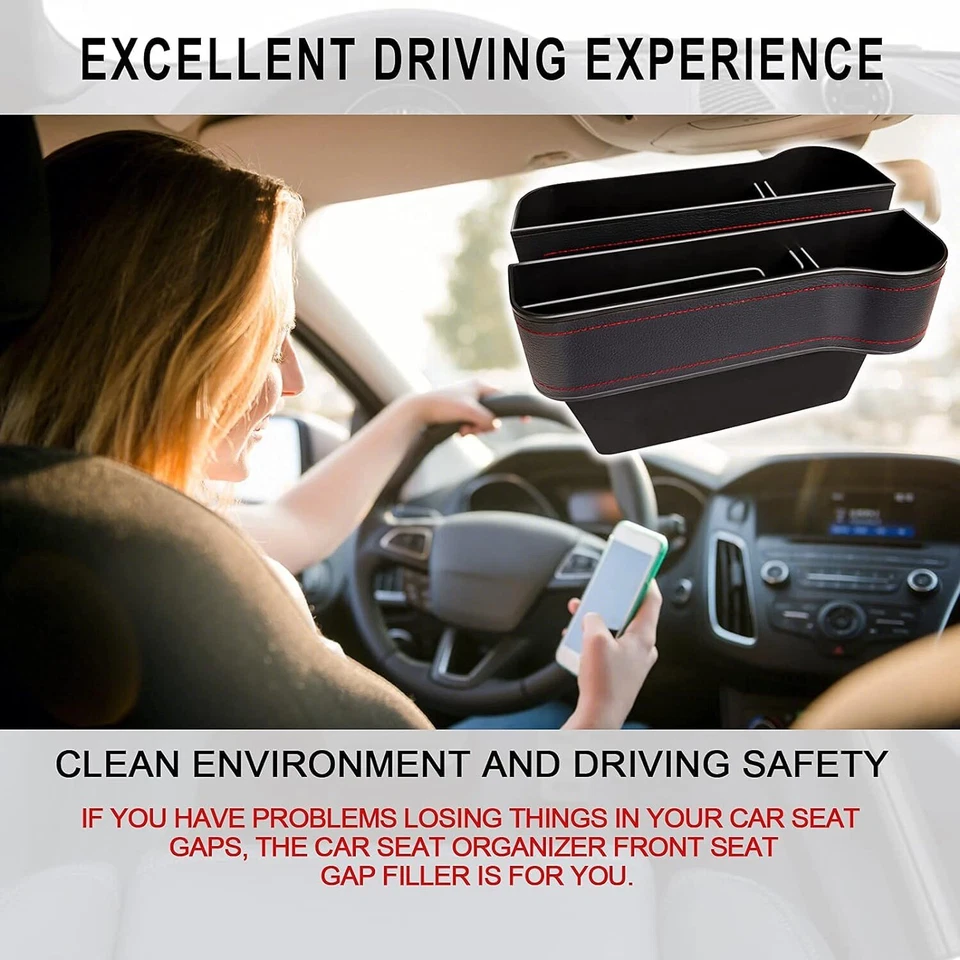 Accesorios multifuncionales de cuero para relleno de huecos de asiento de coche con organizador de almacenamiento Foto 2 de 3
