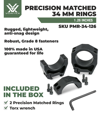 Vortex Optics Precision Matched Rings 34mm 1.26 in with Free Hat