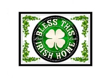 BLESS THIS IRISH HOME LOVE LUCK SHAMROCK IRELAND METAL PLAQUE TIN WALL SIGN 2393