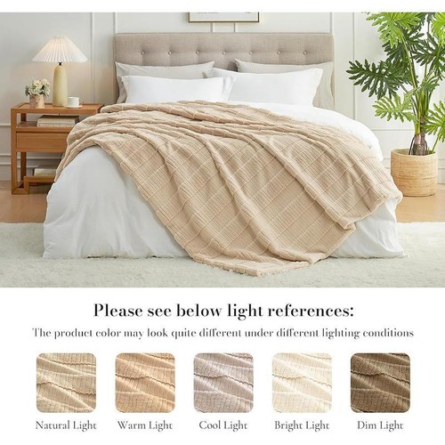 Cozy Faux Fur Throw Blanket Soft Plush Lightweight Decorative Bed Sofa Use Beige - Picture 4 of 10