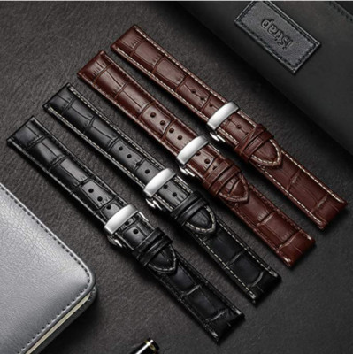18/20/22/24/26MM Watch Band Genuine Leather Alligator Deployment Clasp Buckle